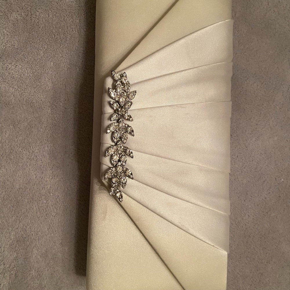 Elegant Ivory Satin Clutch with Rhinestone Accent - Picture 5 of 5